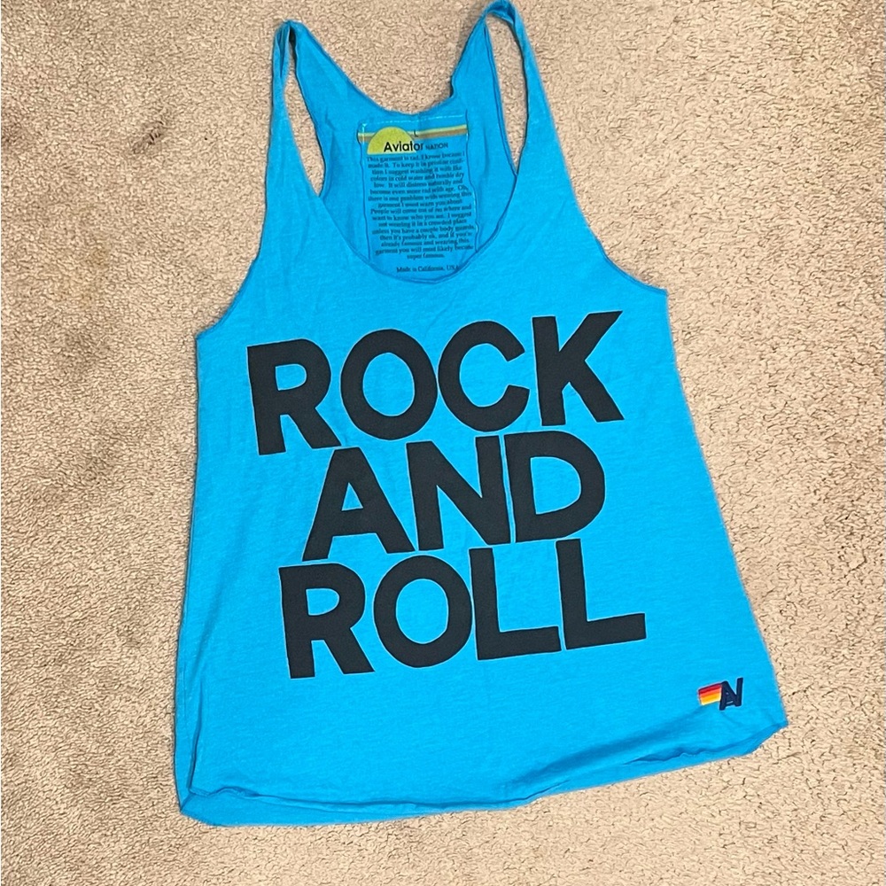 Aviator Nation Blue 'Rock and Roll' Tank Top